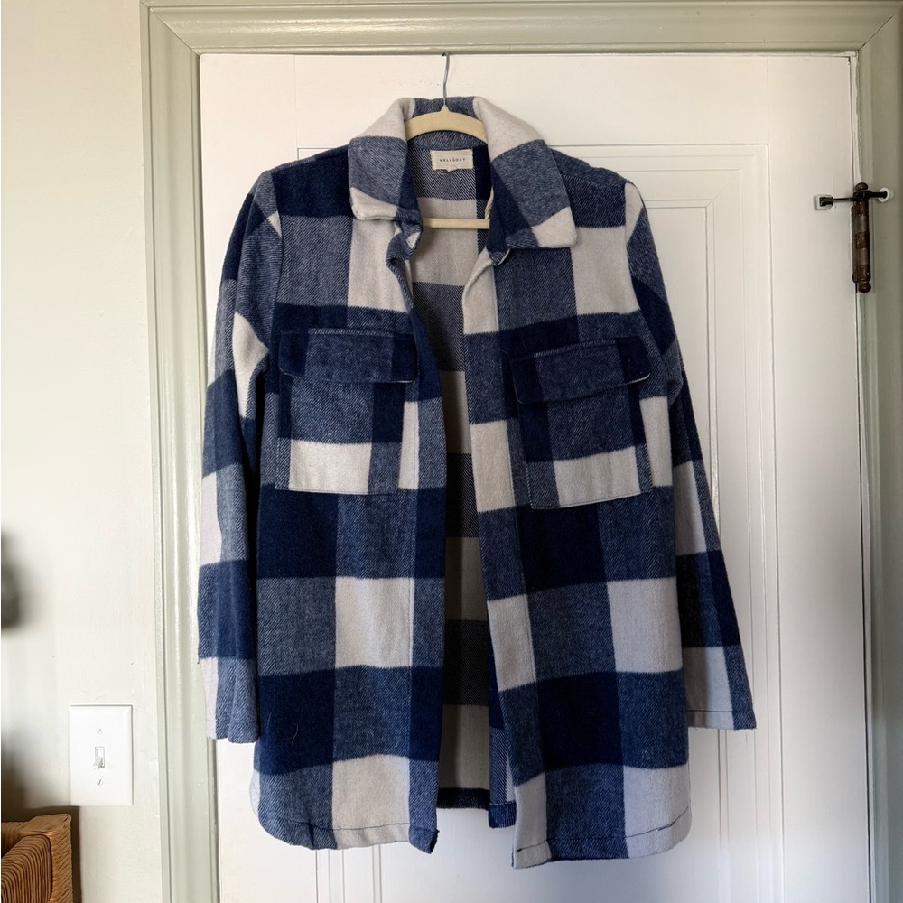 MELLODAY Navy and White Checkered Jacket